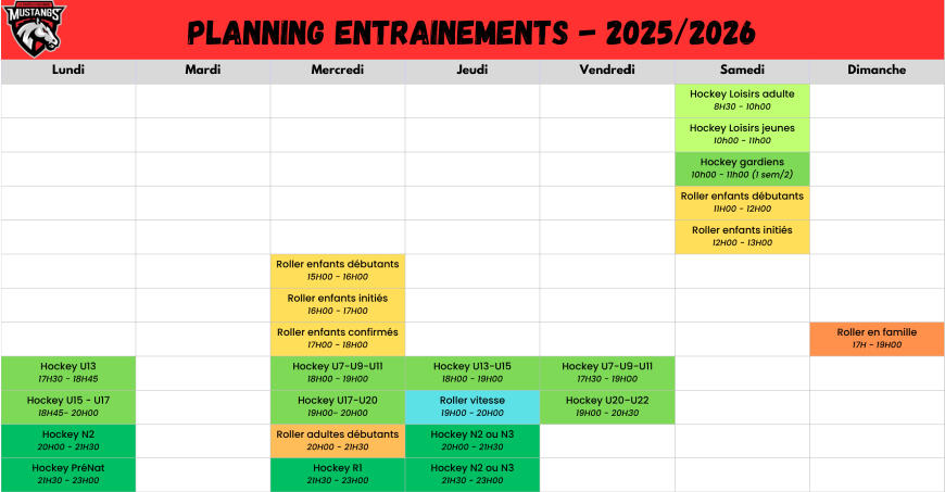 planning 2025-2026 des Mustangs