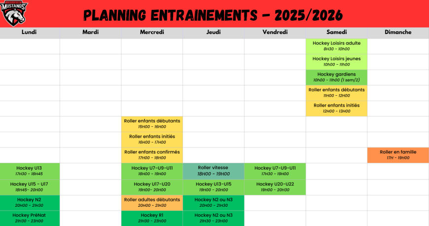 planning 2025-2026 des Mustangs