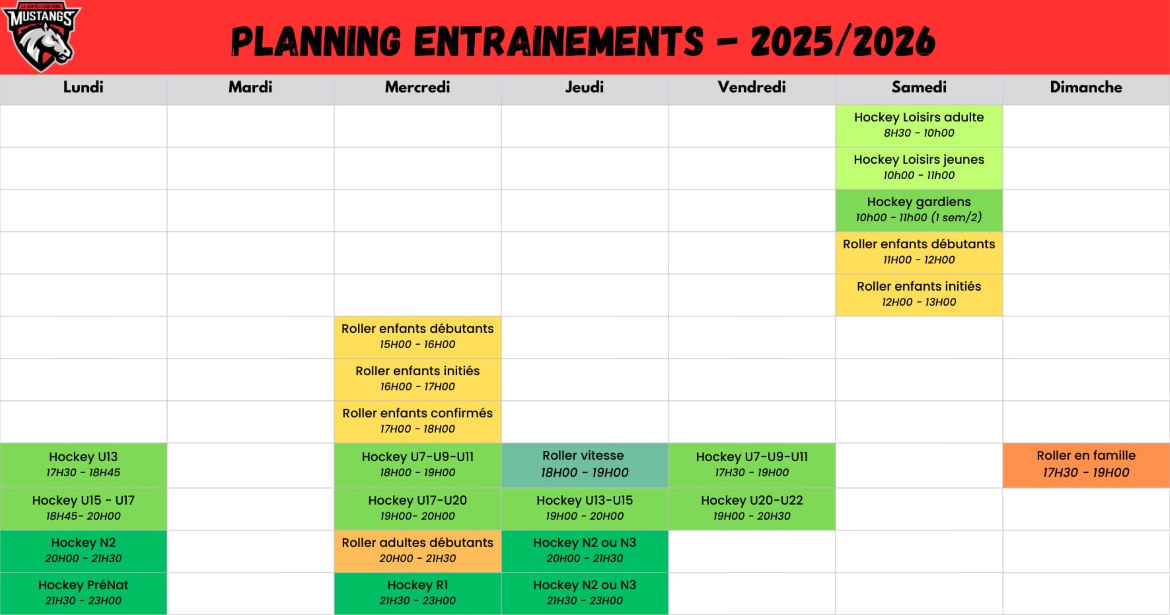 planning 2025-2026 des Mustangs