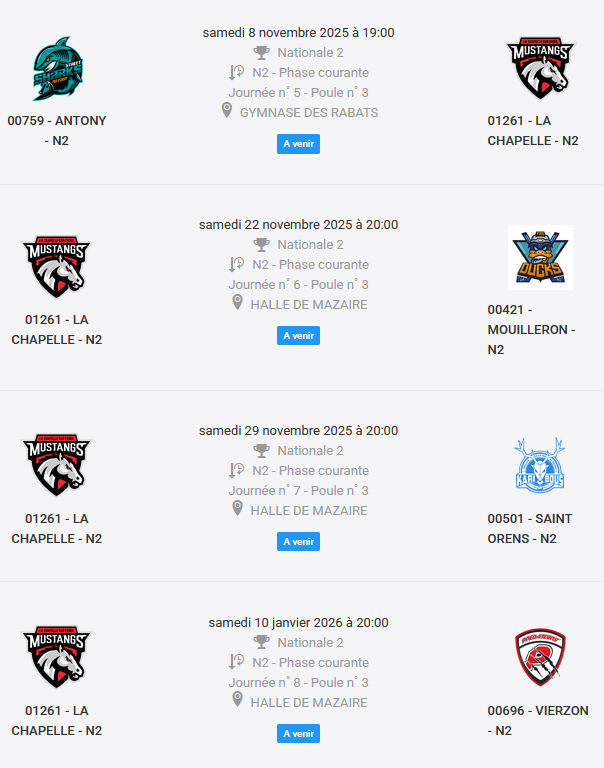 prochains_matches_n2_2025 Prochains matchs Mustangs N2