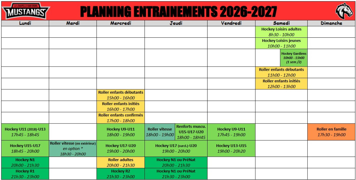 planning 2026-2027 des Mustangs